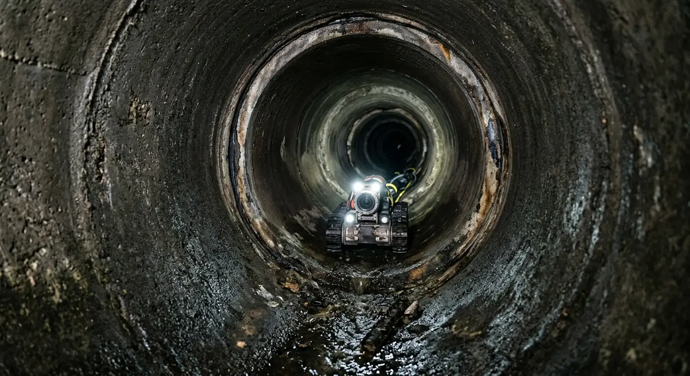 Robotic sewer camera inspecting pipe interior for Sewer Line Cleaning in Running Springs